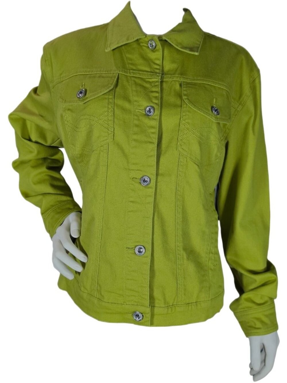 VTG Ethyl Lime Green Denim Jean Trucker Jacket L